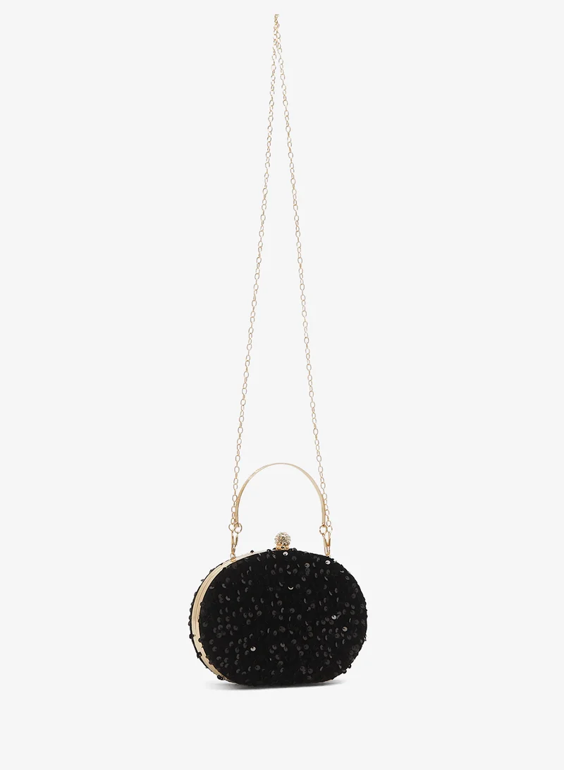 Khizana Sequin Detailed Clutch With Gold Accent Top Handle